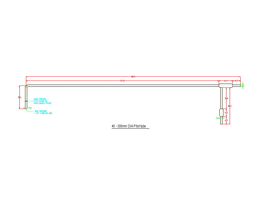 Small 12" Pocket Pitot (Fits 40 - 300mm DIA duct)